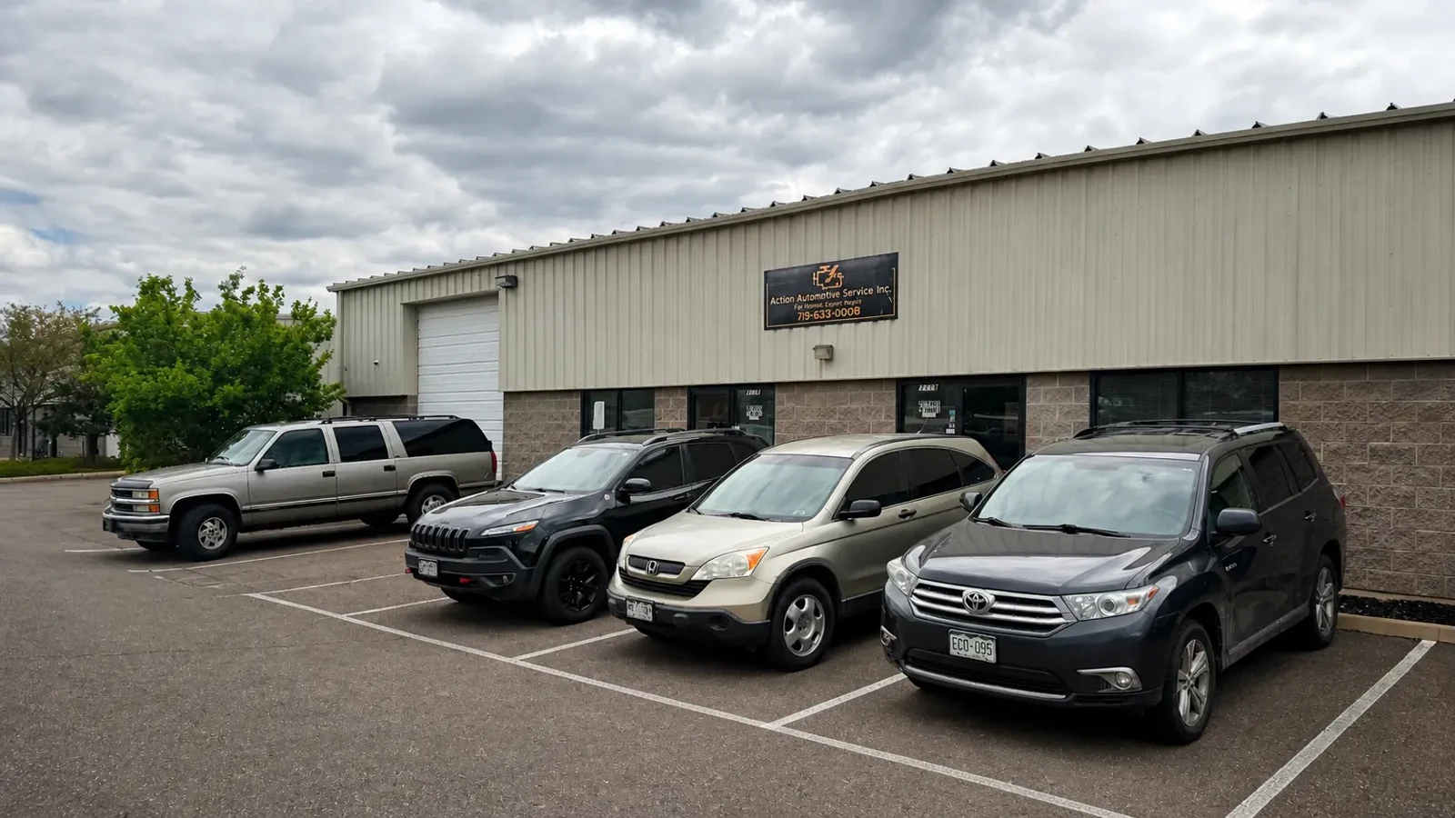 Outside of the Action Automotive Service building at 3335 Fillmore Ridge Heights, Colorado Springs